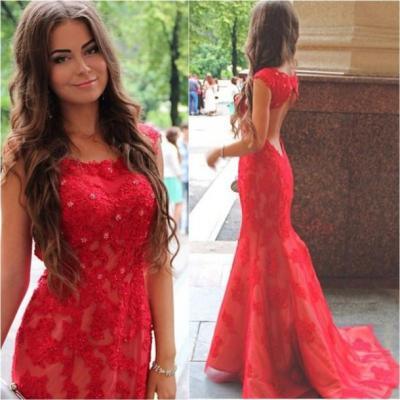 Cap Sleeve Red Prom Dress,Evening Dress ,Formal Dress,Sexy Open Back Prom Dress,Mermaid Prom Dress,Lace Prom Dress, Wedding Party Dress,Dress for Women Formal ,Celebrity Dress,Dress for Special Occasion