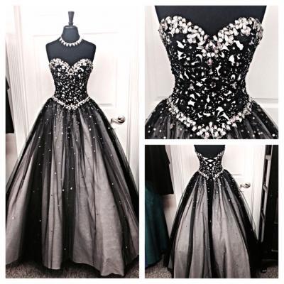 Amazing Black Prom Dress,Sweetheart Prom Dress,Crystal Beaded Prom Dress,Embroidery Prom Dress,Tulle Prom Dress,Prom Ball Gowns,Ball Gown Dresses,Party Dress,Party Ball Gown Dress