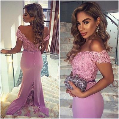 Charming Prom Dress,Off The Shoulder Prom Dress,Mermaid Prom Dress,Appliques Prom Dress,Backless Prom Dress