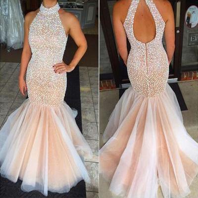 Charming Prom Dress,Halter Prom Dress,Mermaid Prom Dress,Beading Prom Dress,Halter Prom Dress