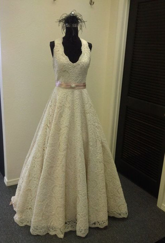 Lace Plunge V Sleeveless Floor Length A Line Wedding Dress
