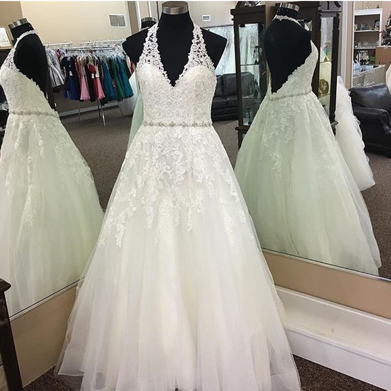 Halter Wedding Dresses Lace Wedding Dress Princess Bride Dress