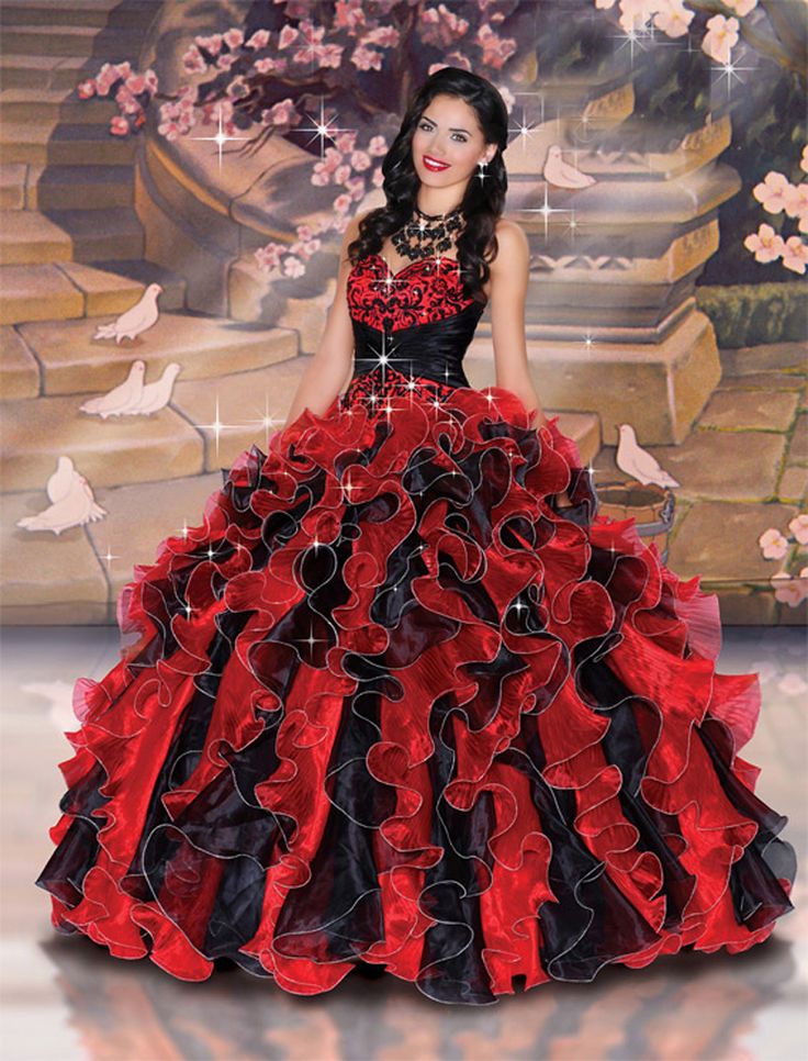 Classic Red  And Black Quinceanera  Dress  Embroidery Ball 