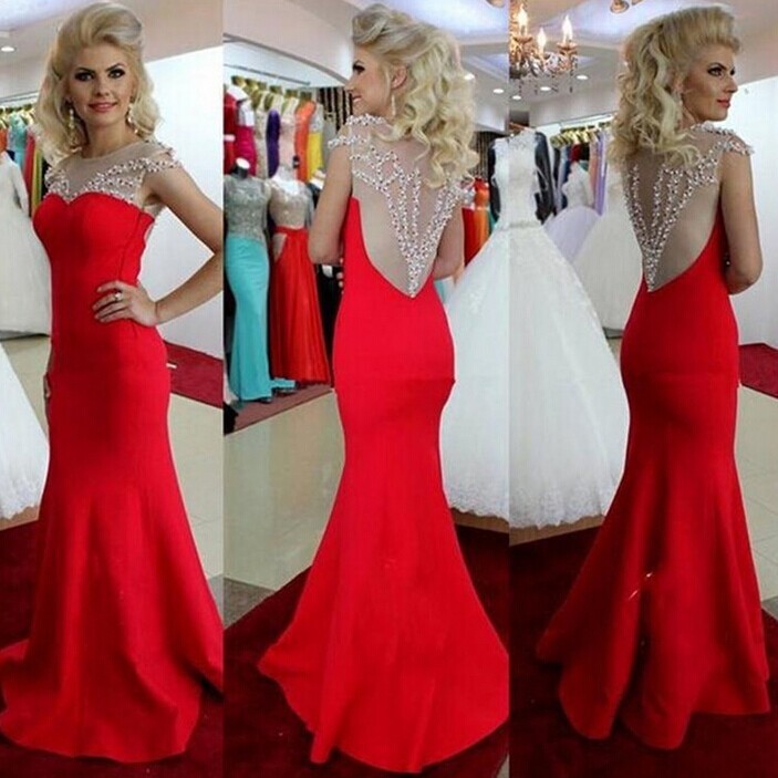 red fishtail prom dress