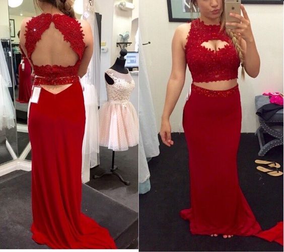 Charming 2 Piece Prom Dress,appliques Prom Dress,chiffon Prom Dress ...