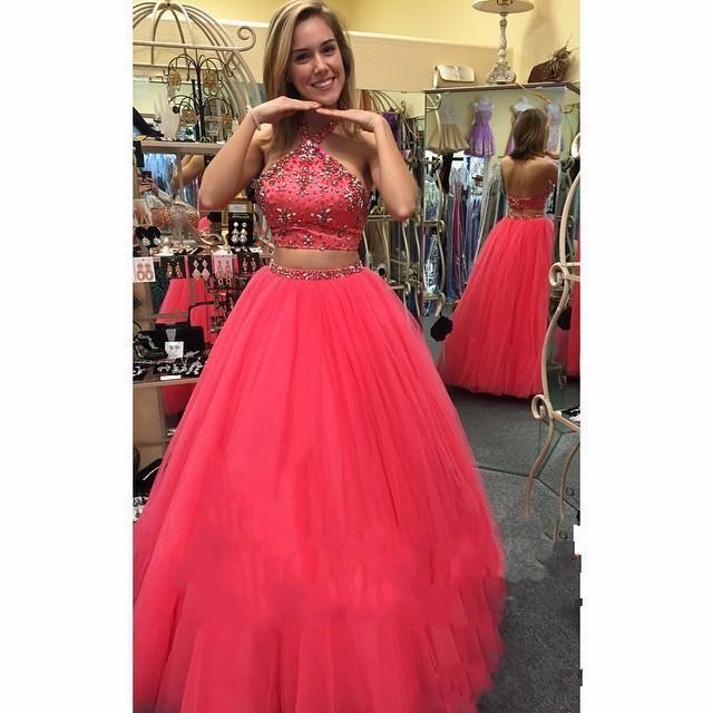 two piece ball gown prom dress