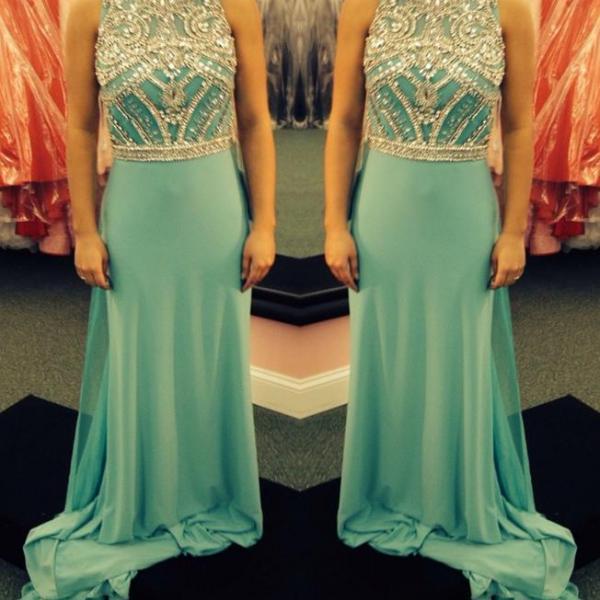 Real Sample Prom Dresses Hot Sale Crystal Beaded A-Line Straps ...