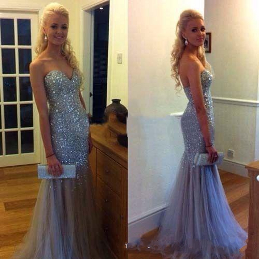 Ice Blue Geometric Beaded Prom Dress with Tulle Overskirt main image 1